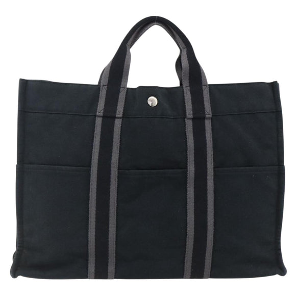 HERMES Fourre Tout MM Hand Bag Canvas Black Silver Auth ti3715