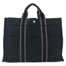 HERMES Fourre Tout MM Hand Bag Canvas Black Silver Auth ti3715-3