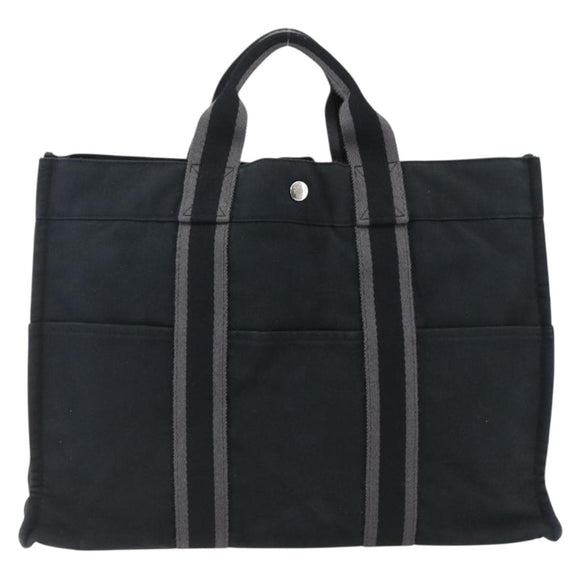 HERMES Fourre Tout MM Hand Bag Canvas Black Silver Auth ti3715