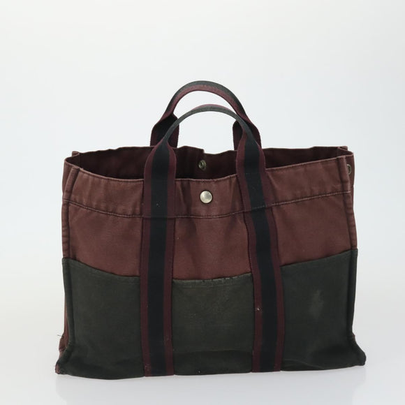 HERMES Fourre Tout Hand Bag Canvas 3 Set Beige Brown black Auth ti3717