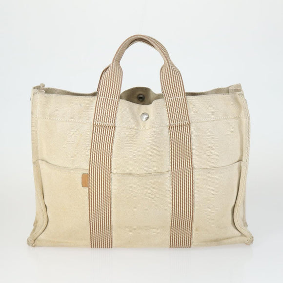 HERMES Fourre Tout Hand Bag Canvas 3 Set Beige Brown black Auth ti3717