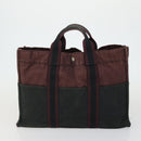 HERMES Fourre Tout Hand Bag Canvas 3 Set Beige Brown black Auth ti3717-9