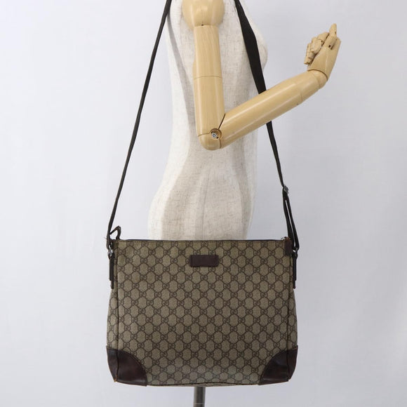 GUCCI GG Supreme Shoulder Bag PVC Beige Silver 110054 Auth ti3720