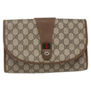 GUCCI GG Supreme Web Sherry Line Clutch Bag PVC Beige Gold 89 01 030 Auth ti3723-2
