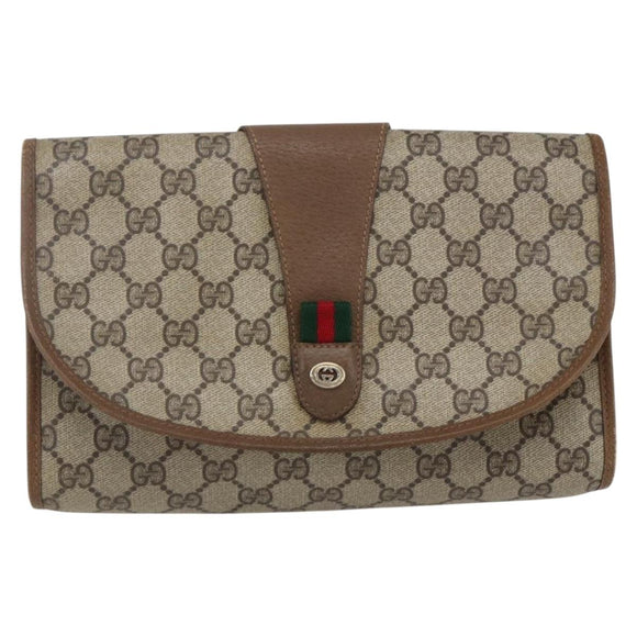 GUCCI GG Supreme Web Sherry Line Clutch Bag PVC Beige Gold 89 01 030 Auth ti3723