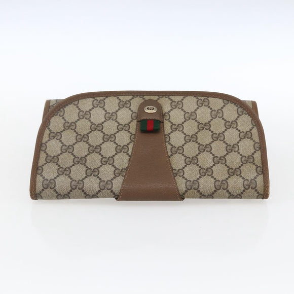 GUCCI GG Supreme Web Sherry Line Clutch Bag PVC Beige Gold 89 01 030 Auth ti3723