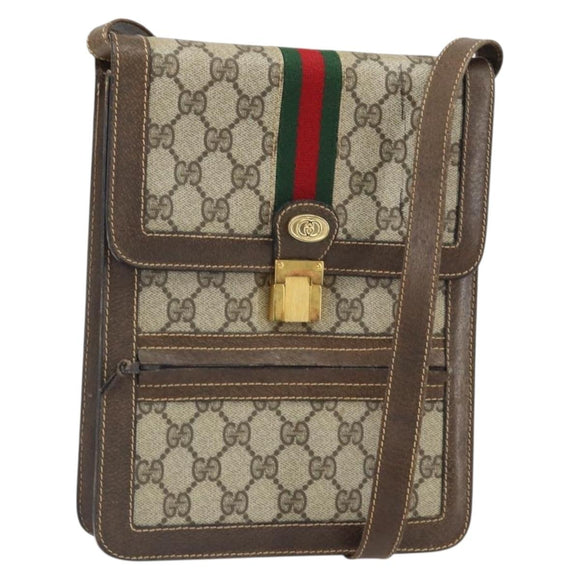 GUCCI GG Supreme Web Sherry Line Shoulder Bag PVC Beige Red Auth ti3724