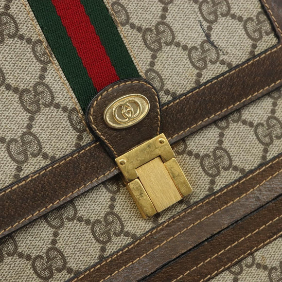 GUCCI GG Supreme Web Sherry Line Shoulder Bag PVC Beige Red Auth ti3724