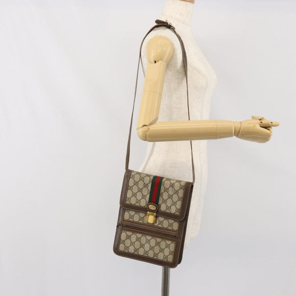 GUCCI GG Supreme Web Sherry Line Shoulder Bag PVC Beige Red Auth ti3724
