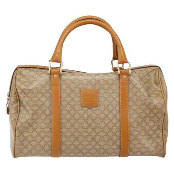 CELINE Macadam Canvas Hand Bag PVC Beige Gold Auth ti3725