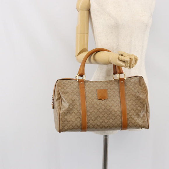 CELINE Macadam Canvas Hand Bag PVC Beige Gold Auth ti3725