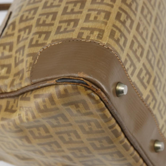 FENDI Zucchino Canvas Hand Bag PVC Beige Silver Auth ti3726