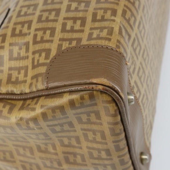 FENDI Zucchino Canvas Hand Bag PVC Beige Silver Auth ti3726