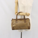 FENDI Zucchino Canvas Hand Bag PVC Beige Silver Auth ti3726-19