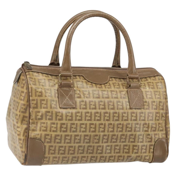 FENDI Zucchino Canvas Hand Bag PVC Beige Silver Auth ti3726