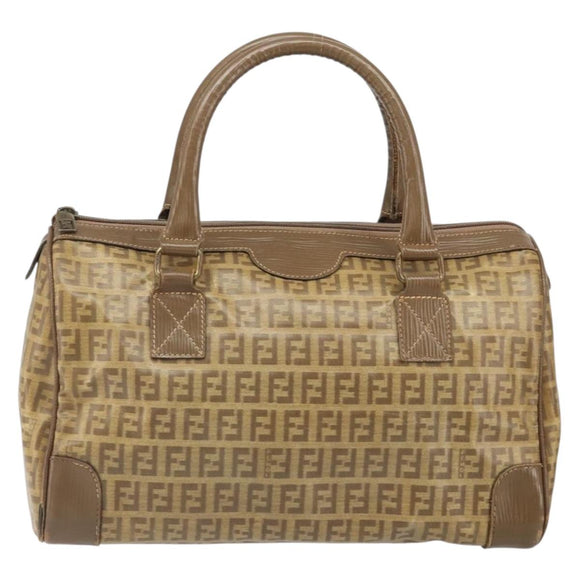 FENDI Zucchino Canvas Hand Bag PVC Beige Silver Auth ti3726