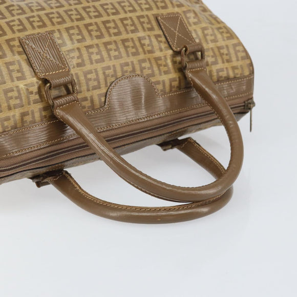 FENDI Zucchino Canvas Hand Bag PVC Beige Silver Auth ti3726