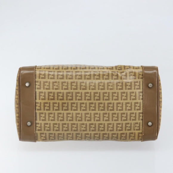 FENDI Zucchino Canvas Hand Bag PVC Beige Silver Auth ti3726