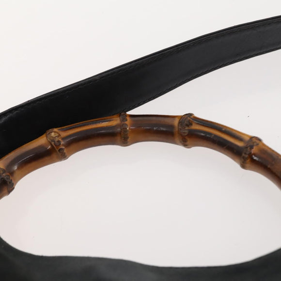GUCCI Bamboo Shoulder Bag Suede Black Gold 01 1014 1577 Auth ti3727