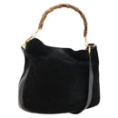GUCCI Bamboo Shoulder Bag Suede Black Gold 01 1014 1577 Auth ti3727-1