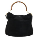 GUCCI Bamboo Shoulder Bag Suede Black Gold 01 1014 1577 Auth ti3727-13