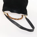 GUCCI Bamboo Shoulder Bag Suede Black Gold 01 1014 1577 Auth ti3727-7