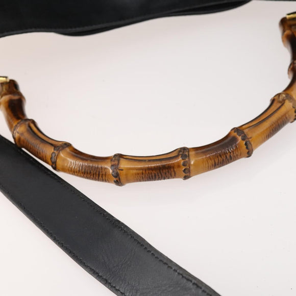 GUCCI Bamboo Shoulder Bag Suede Black Gold 01 1014 1577 Auth ti3727