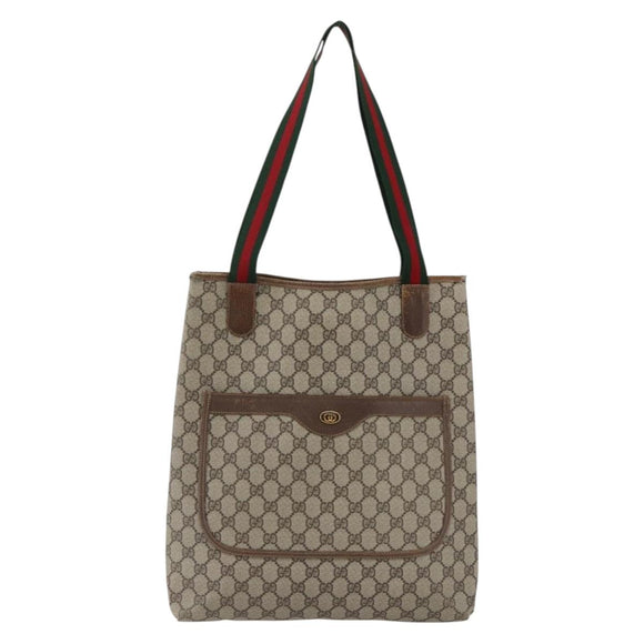 GUCCI GG Supreme Web Sherry Line Tote Bag PVC Beige Gold 16 002 4487 Auth ti3729