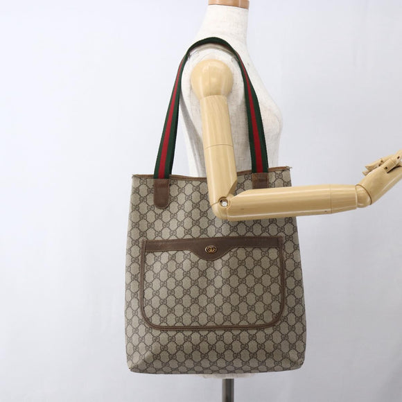 GUCCI GG Supreme Web Sherry Line Tote Bag PVC Beige Gold 16 002 4487 Auth ti3729