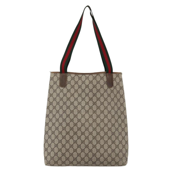 GUCCI GG Supreme Web Sherry Line Tote Bag PVC Beige Gold 16 002 4487 Auth ti3729