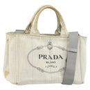 PRADA Canapa PM Hand Bag Canvas 2way Gray Gold Auth ti3731-1
