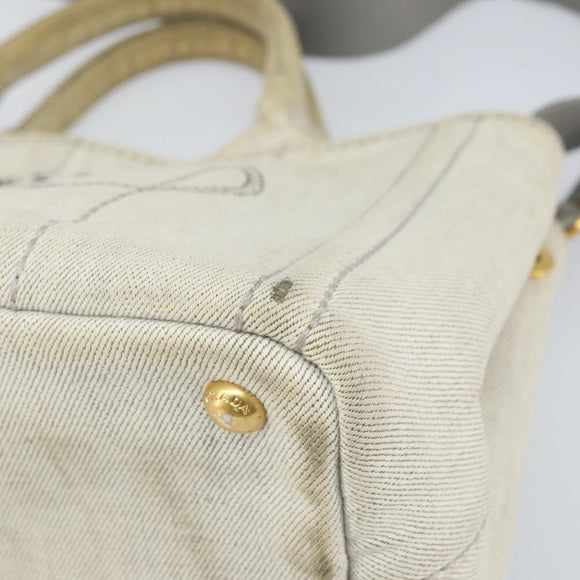PRADA Canapa PM Hand Bag Canvas 2way Gray Gold Auth ti3731