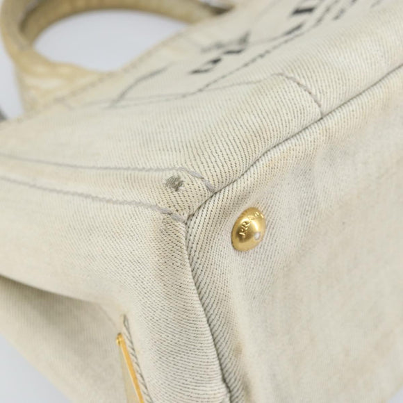 PRADA Canapa PM Hand Bag Canvas 2way Gray Gold Auth ti3731
