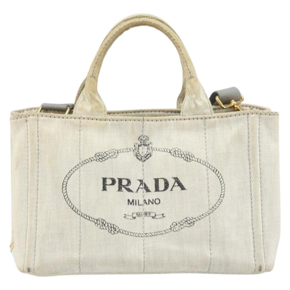 PRADA Canapa PM Hand Bag Canvas 2way Gray Gold Auth ti3731