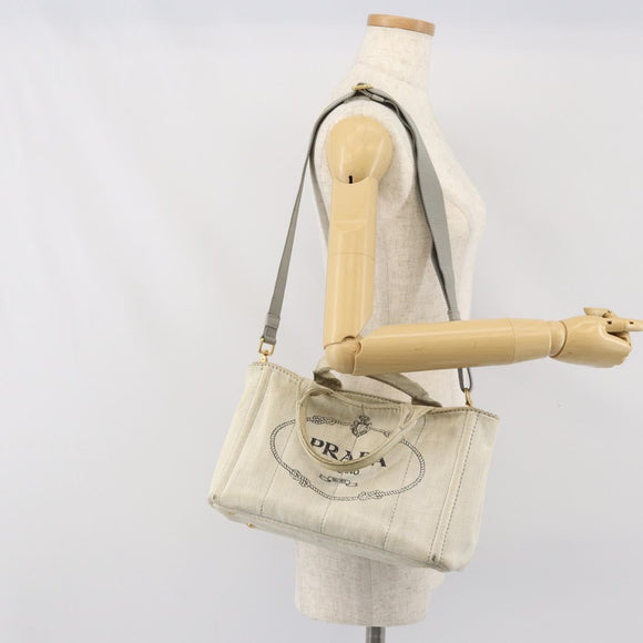 PRADA Canapa PM Hand Bag Canvas 2way Gray Gold Auth ti3731