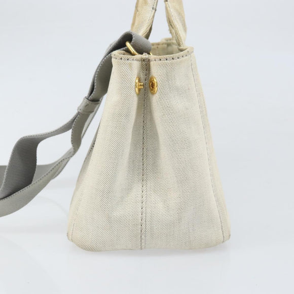 PRADA Canapa PM Hand Bag Canvas 2way Gray Gold Auth ti3731