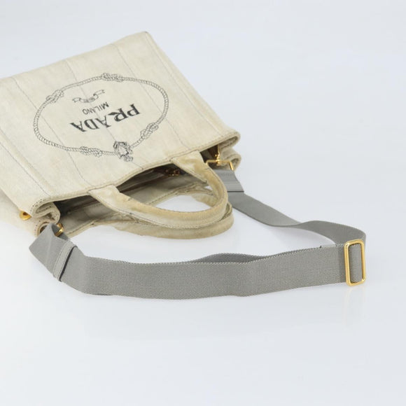 PRADA Canapa PM Hand Bag Canvas 2way Gray Gold Auth ti3731