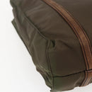 PRADA Handtas Nylon Leer Kaki Zilver Auth ti3735-16