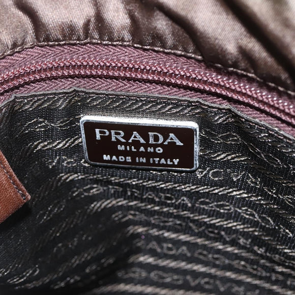 PRADA Handtas Nylon Leer Kaki Zilver Auth ti3735