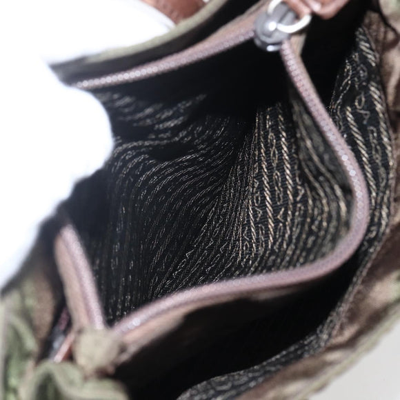 PRADA Handtas Nylon Leer Kaki Zilver Auth ti3735