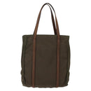 PRADA Handtas Nylon Leer Kaki Zilver Auth ti3735-2