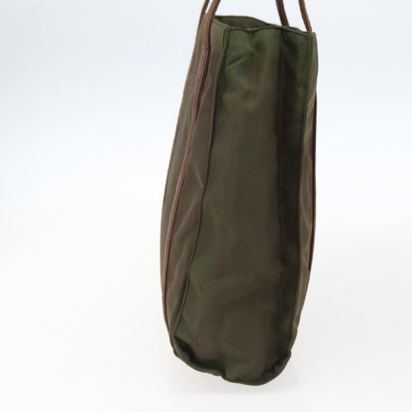 PRADA Handtas Nylon Leer Kaki Zilver Auth ti3735