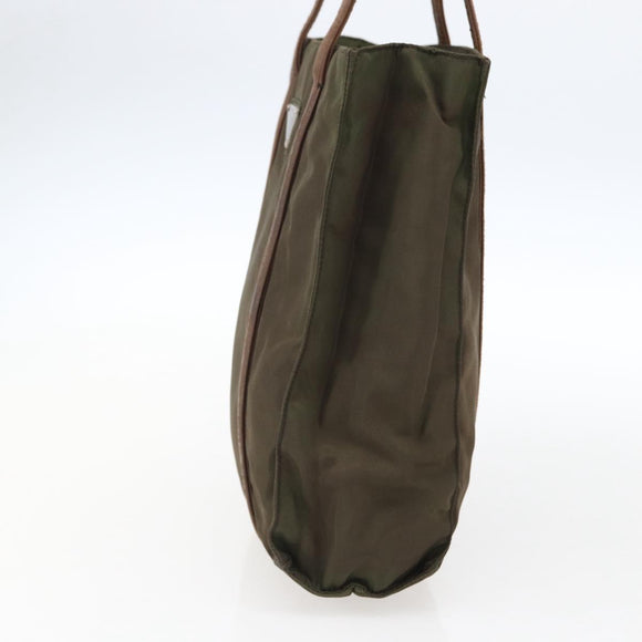 PRADA Handtas Nylon Leer Kaki Zilver Auth ti3735