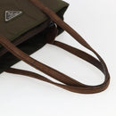 PRADA Handtas Nylon Leer Kaki Zilver Auth ti3735-7