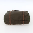 PRADA Handtas Nylon Leer Kaki Zilver Auth ti3735-5