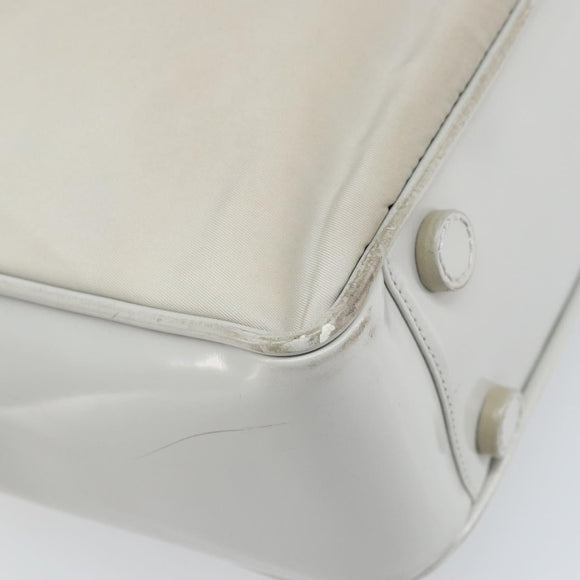 PRADA Tote Bag Nylon Leder Grau Silber Auth ti3737