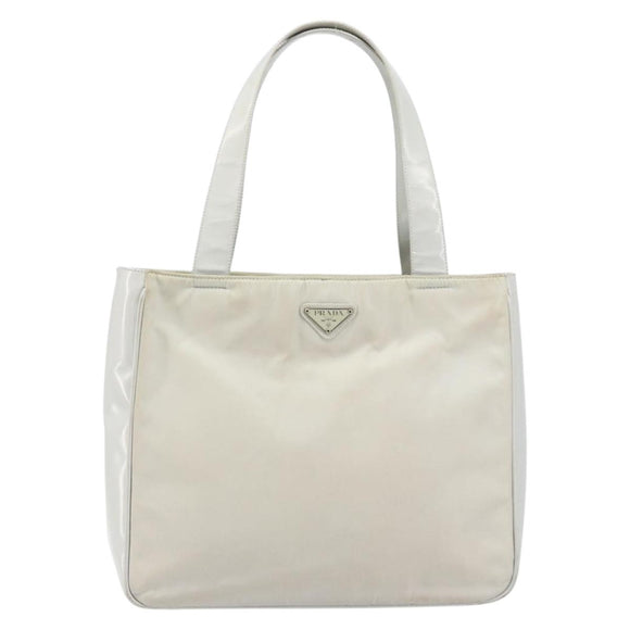 PRADA Tote Bag Nylon Leder Grau Silber Auth ti3737