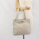 PRADA Tote Bag Nylon Leder Grau Silber Auth ti3737-23