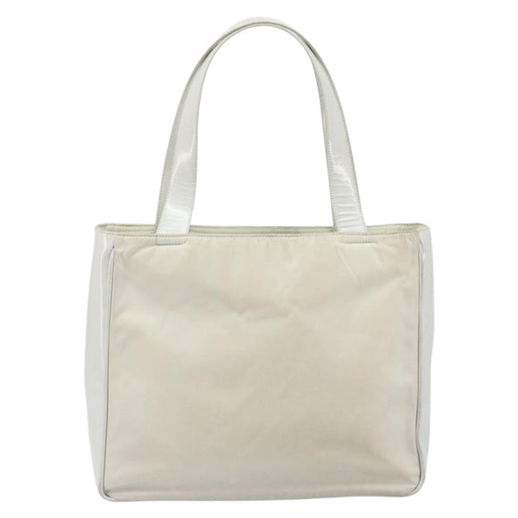 PRADA Tote Bag Nylon Leder Grau Silber Auth ti3737