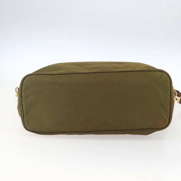 PRADA Tote Bag Nylon Leather Khaki Gold Auth ti3738